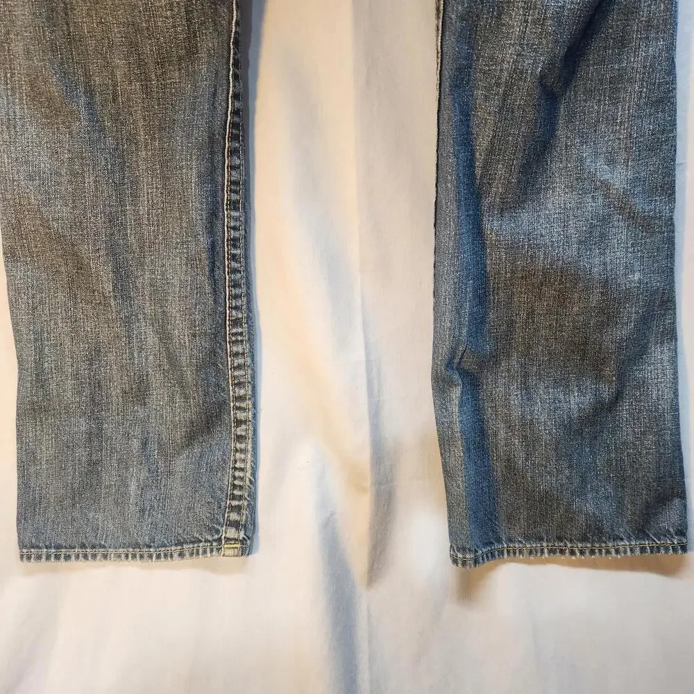 Vintage Y2K‎ True Religion Mens Straight Leg Jeans Sz 34 Distressed Blue Denim